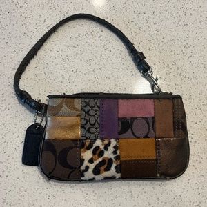 Coach Signature Patchwork Cow Print Suede Wristlet